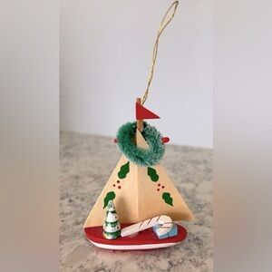 Handpainted Wooden Sailboat Christmas Ornament